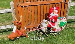 Santa In Sleigh With Toys & 1 Reindeer Blow Mold Vintage! General Foam EXCELLENT