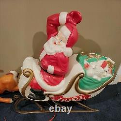 Santa In Sleigh With Toys & 2 Reindeer Lighted Empire Blow Mold