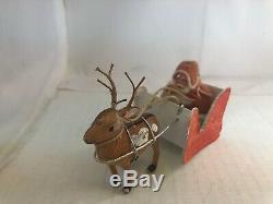 Santa In Sleigh with Reindeer Vintage Christmas Ornament Cotton Batting Very Old
