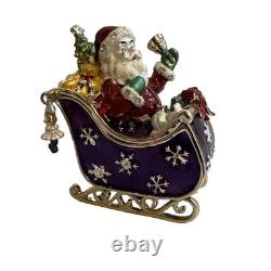 Santa On Sleigh With Reindeer Christmas Trinket Box Enamel Swarovski