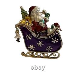 Santa On Sleigh With Reindeer Christmas Trinket Box Enamel Swarovski
