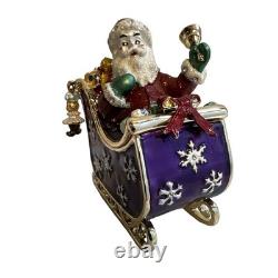 Santa On Sleigh With Reindeer Christmas Trinket Box Enamel Swarovski