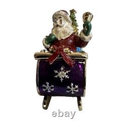 Santa On Sleigh With Reindeer Christmas Trinket Box Enamel Swarovski