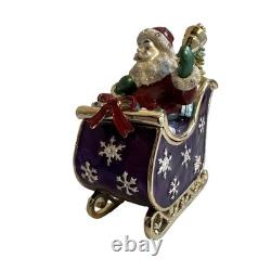 Santa On Sleigh With Reindeer Christmas Trinket Box Enamel Swarovski