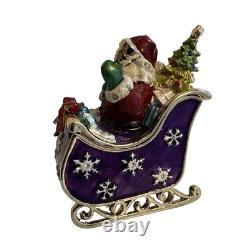 Santa On Sleigh With Reindeer Christmas Trinket Box Enamel Swarovski