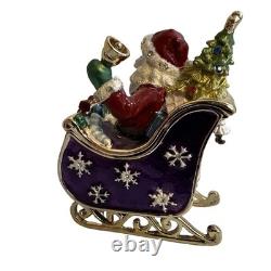 Santa On Sleigh With Reindeer Christmas Trinket Box Enamel Swarovski