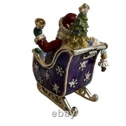 Santa On Sleigh With Reindeer Christmas Trinket Box Enamel Swarovski