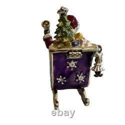 Santa On Sleigh With Reindeer Christmas Trinket Box Enamel Swarovski