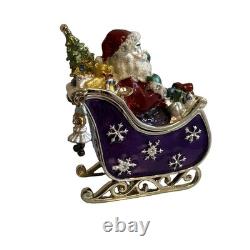 Santa On Sleigh With Reindeer Christmas Trinket Box Enamel Swarovski