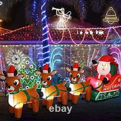 Santa On Sleigh With Reindeers 8 Ft LED Christmas Inflatable Outdoor Decorations