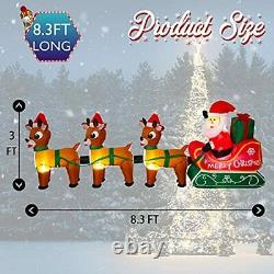 Santa On Sleigh With Reindeers 8 Ft LED Christmas Inflatable Outdoor Decorations