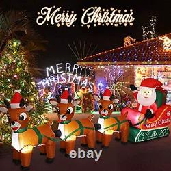 Santa On Sleigh With Reindeers 8 Ft LED Christmas Inflatable Outdoor Decorations