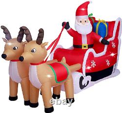 Santa On Sleigh withReindeer Christmas Airblown Inflatable 8 FT Long LED Holiday