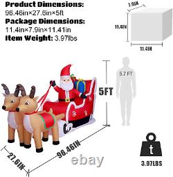 Santa On Sleigh withReindeer Christmas Airblown Inflatable 8 FT Long LED Holiday