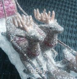 Santa Reindeer GLITTER Sleigh Christmas Decoration NEW