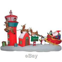 Santa Reindeer Sleigh Flight Control Tower Gemmy Christmas Airblown Inflatable