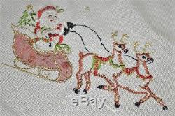 Santa & Reindeer Sleigh & Frosty Too German Christmas Tablecloth Crochet Insets