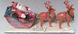 Santa Reindeer Sleigh Hard To Find Vintage Paper Mache Mark Roberts