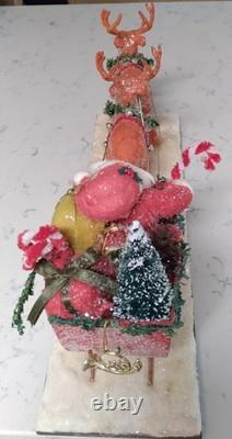 Santa Reindeer Sleigh Hard To Find Vintage Paper Mache Mark Roberts