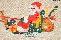 Santa & Reindeer Sleigh! Vtg German Christmas Advent Calendar Wallhanging