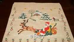 Santa & Reindeer Sleigh! Vtg German Christmas Advent Calendar Wallhanging