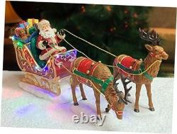 Santa Riding Sleigh with Reindeer Christmas Decoration LED Lighted Tabletop