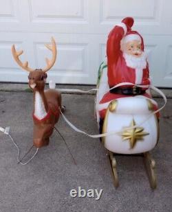 Santa & Sleigh & 1 Reindeer Blowmold Generel Foam Products VTG USA LOCAL PICKUP