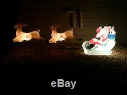 Santa Sleigh 2 Reindeer Lighted Blow Mold Yard Decoration Vintage RARE