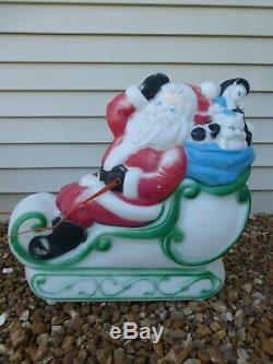 Santa Sleigh 2 Reindeer Lighted Blow Mold Yard Decoration Vintage RARE