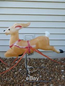 Santa Sleigh 2 Reindeer Lighted Blow Mold Yard Decoration Vintage RARE