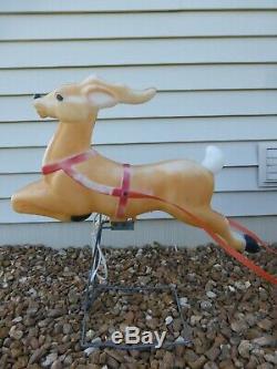 Santa Sleigh 2 Reindeer Lighted Blow Mold Yard Decoration Vintage RARE