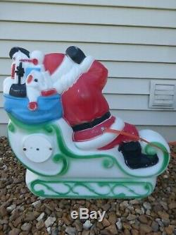 Santa Sleigh 2 Reindeer Lighted Blow Mold Yard Decoration Vintage RARE