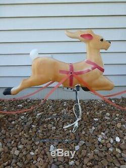 Santa Sleigh 2 Reindeer Lighted Blow Mold Yard Decoration Vintage RARE