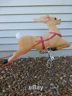 Santa Sleigh 2 Reindeer Lighted Blow Mold Yard Decoration Vintage RARE