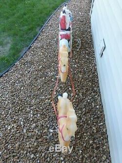 Santa Sleigh 2 Reindeer Lighted Blow Mold Yard Decoration Vintage RARE