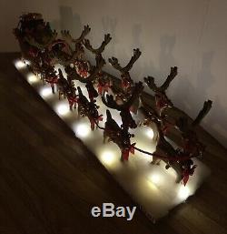 Santa Sleigh And 9 Reindeer Lighted Hand Crafted Made From Solid Oak One Of A Ki