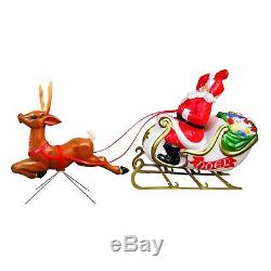 Santa Sleigh And Reindeer 72 Vintage Blow Mold Figure Christmas Outdoor Decor