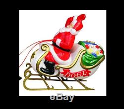 Santa Sleigh And Reindeer 72 Vintage Blow Mold Figure Christmas Outdoor Decor