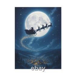 Santa Sleigh Canvas Print Christmas Wall Art Reindeer Flying Holiday Decor Gift