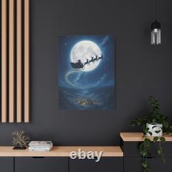 Santa Sleigh Canvas Print Christmas Wall Art Reindeer Flying Holiday Decor Gift