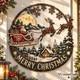Santa Sleigh Christmas Metal Sign, Rustic Winter Wall Decor With Reindeer