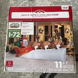 Santa Sleigh Flying Reindeer Christmas Airblown Inflatable Yard Decor Gemmy 11ft