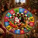 Santa Sleigh Reindeer 3d Illusion Round Rug, Colorful Plaid Holiday Floor Carpet