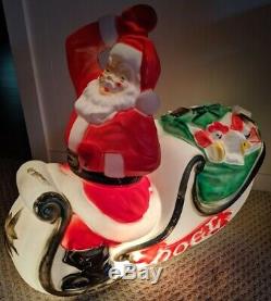 Santa Sleigh & Reindeer Blow Mold Set Empire Christmas Yard Decor Lights Work