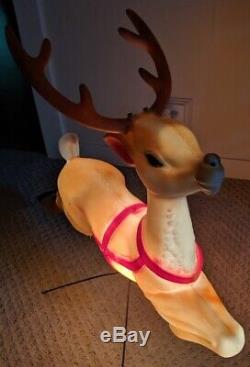 Santa Sleigh & Reindeer Blow Mold Set Empire Christmas Yard Decor Lights Work