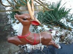Santa Sleigh & Reindeer Blow Mold Set Lighted Vintage Decor