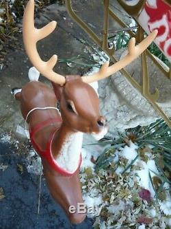Santa Sleigh & Reindeer Blow Mold Set Lighted Vintage Decor