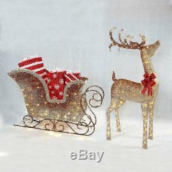 Santa Sleigh Reindeer Decor Outdoor Christmas Decorations Yard 6 Ft Foot Pre-Lit