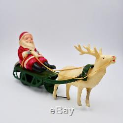 Santa Sleigh Reindeer Wind Up Toy Bell Celluloid Metal Vintage