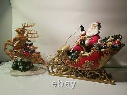 Santa Sleigh Reindeers 2 pc Porcelain Glass Christmas Vintage 2005 Home Interior